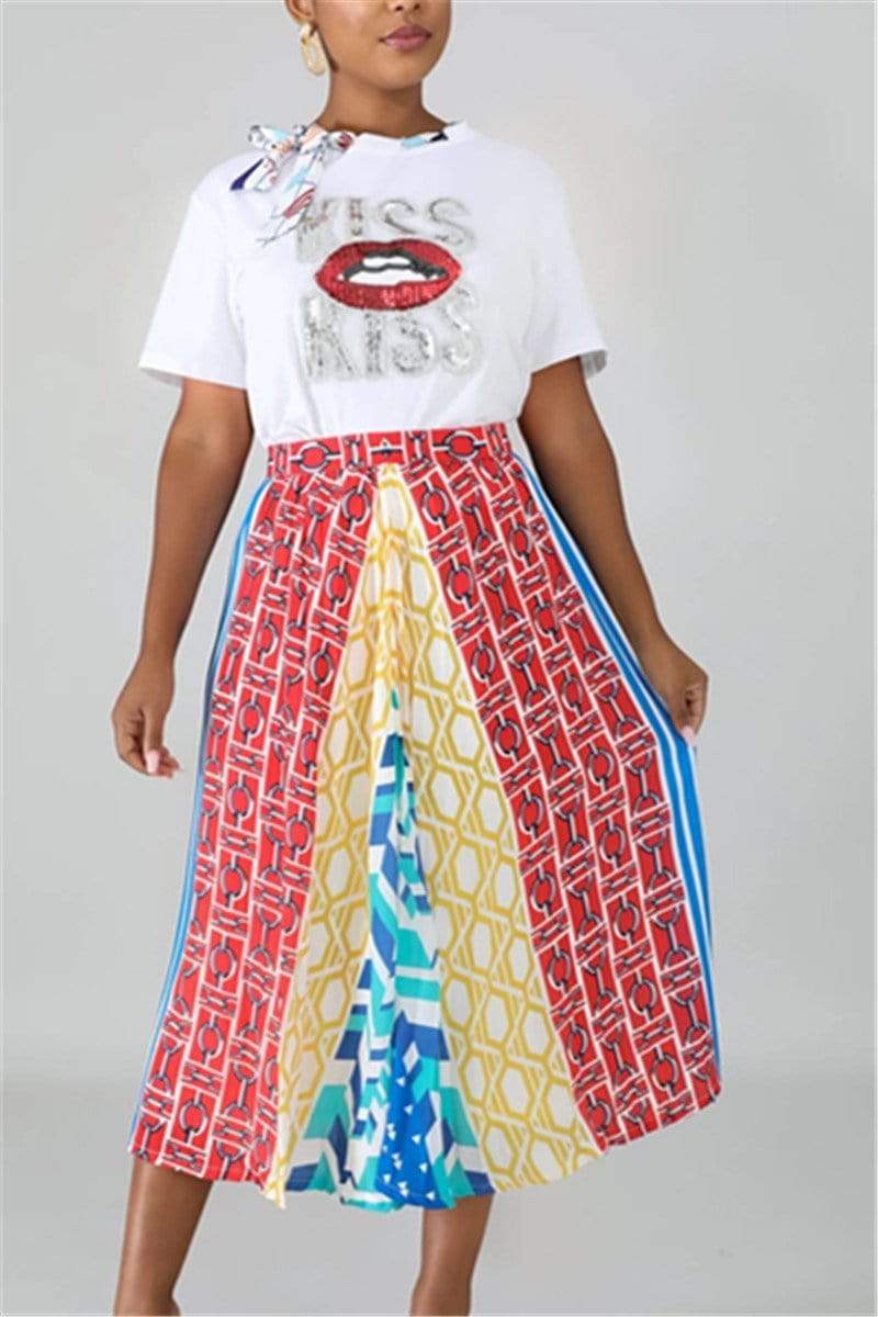 Multicolor Printed Pleated Skirt