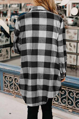 Casual Mid Length Plaid Print Coat