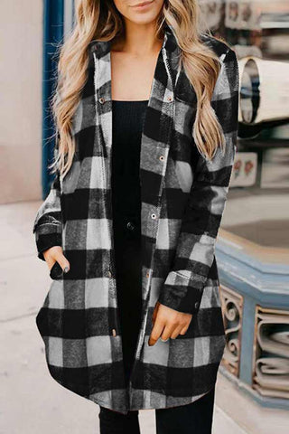 Casual Mid Length Plaid Print Coat