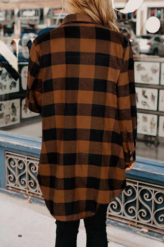 Casual Mid Length Plaid Print Coat