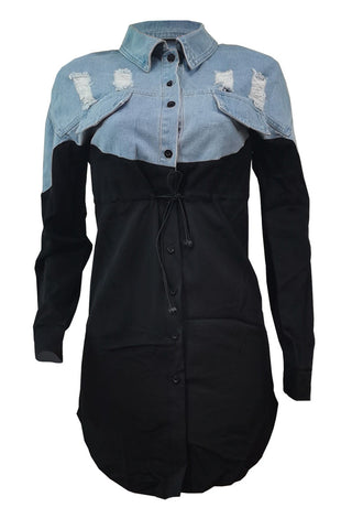 Online-clothing-plus-size-plain-mini-dress-solid-split-joint-turndown-collar-shirt