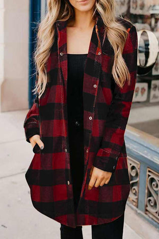 Casual Mid Length Plaid Print Coat
