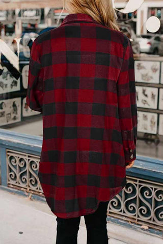 Casual Mid Length Plaid Print Coat