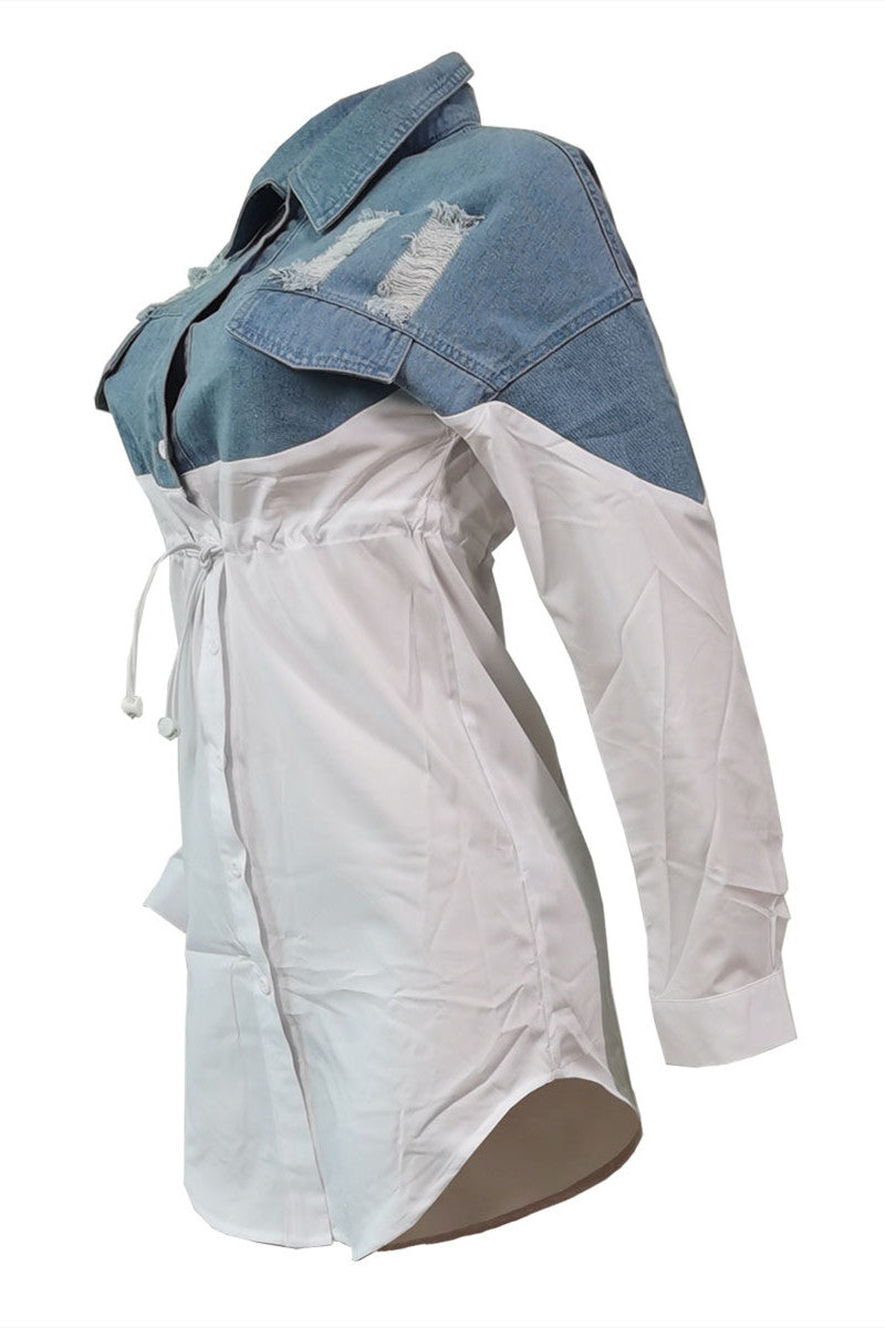 Online-clothing-plus-size-plain-mini-dress-solid-split-joint-turndown-collar-shirt