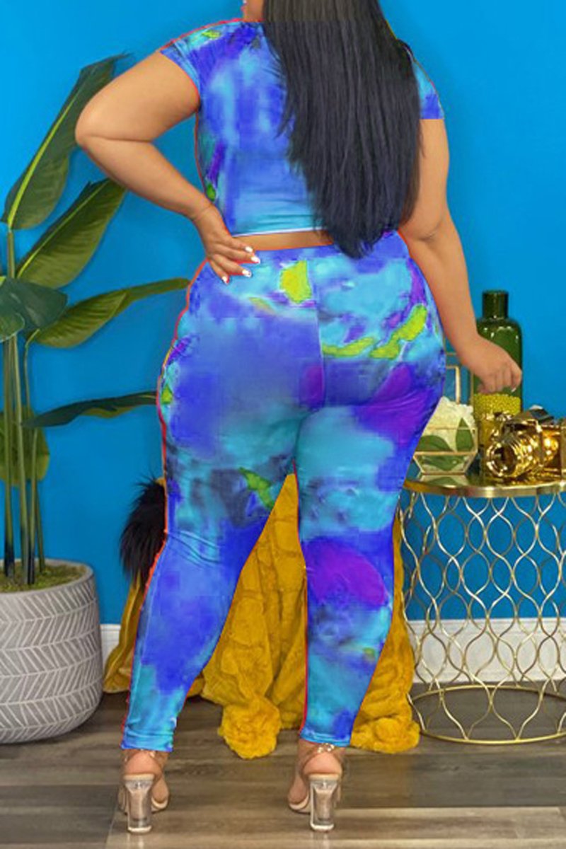 Rodress-freeshipping-plus-size-tie-dye-hole-short-sleeve-two-piece-sets
