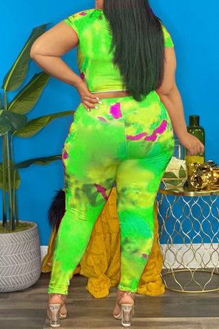 Rodress-freeshipping-plus-size-tie-dye-hole-short-sleeve-two-piece-sets