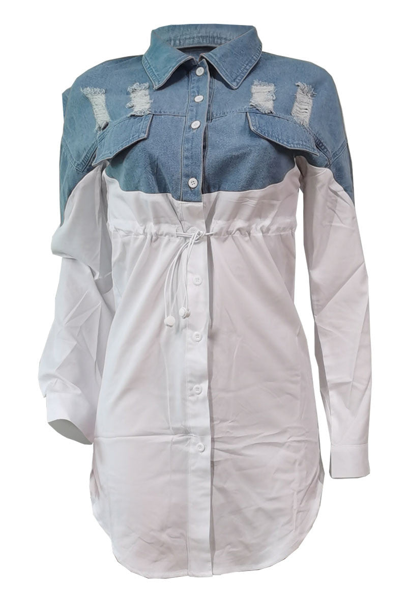 Online-clothing-plus-size-plain-mini-dress-solid-split-joint-turndown-collar-shirt