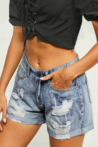 High Waist Lace-up Denim Shorts