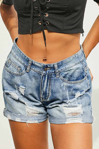 High Waist Lace-up Denim Shorts