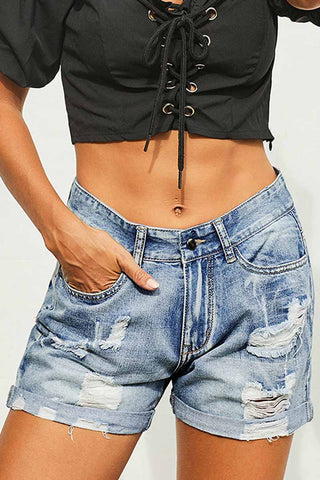 High Waist Lace-up Denim Shorts