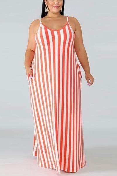 Printed Striped Lace-Up Maxi Dress