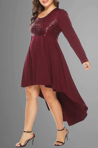 Plus Size Asymmetrical Sequined Dress