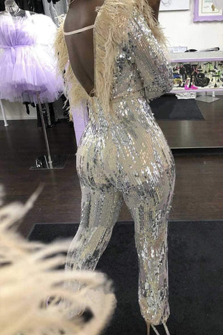 Sexy Sequin Deep-V Backless Jumpsuit