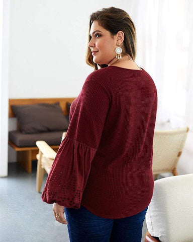 Loose Plus Size Lantern Sleeve Top