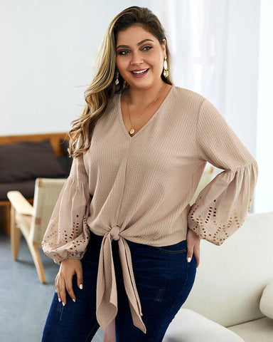 Loose Plus Size Lantern Sleeve Top