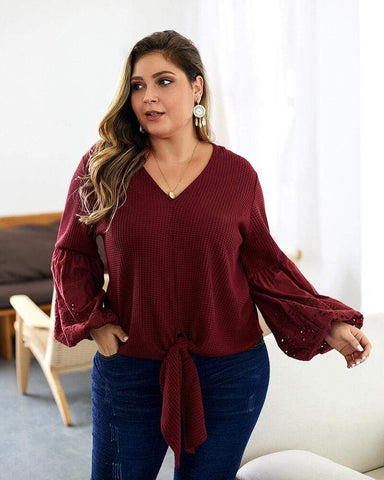 Loose Plus Size Lantern Sleeve Top