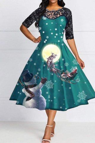 Christmas Lace Half Sleeve Round Neck Dress