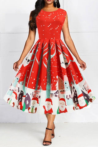 Fashion sleeveless Christmas Print Dress