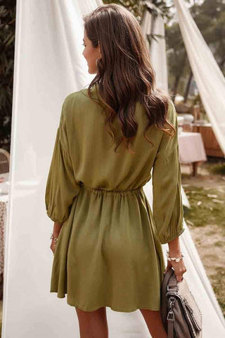 Casual Solid Lace-up Shirt Dress