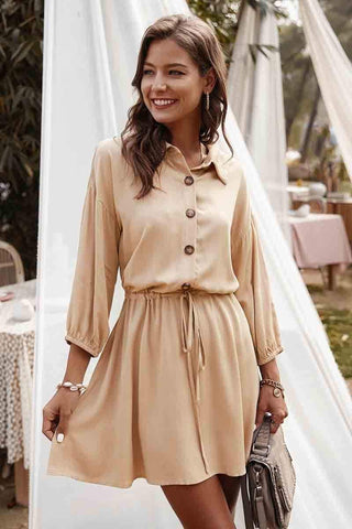 Casual Solid Lace-up Shirt Dress