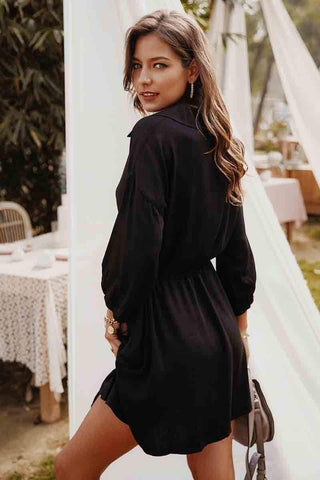 Casual Solid Lace-up Shirt Dress