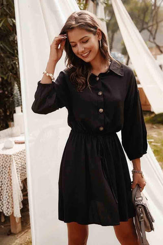 Casual Solid Lace-up Shirt Dress