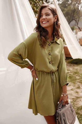 Casual Solid Lace-up Shirt Dress