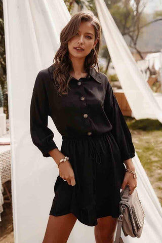 Casual Solid Lace-up Shirt Dress