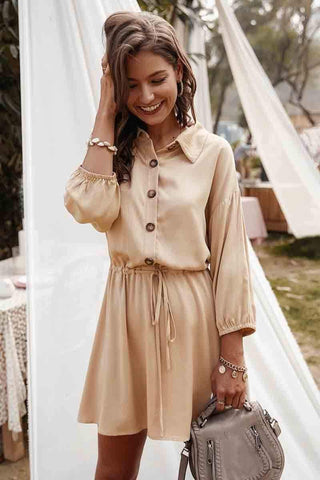 Casual Solid Lace-up Shirt Dress