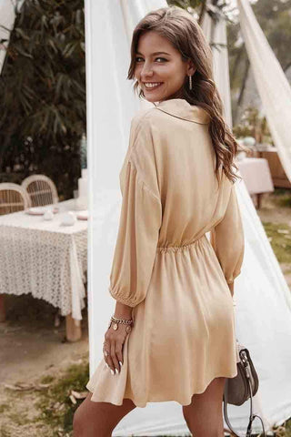 Casual Solid Lace-up Shirt Dress