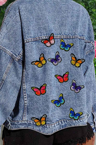 Fashion Butterfly Embroidery Denim Coat