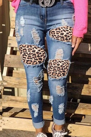 Fashion Leopard Patchwork Jeans