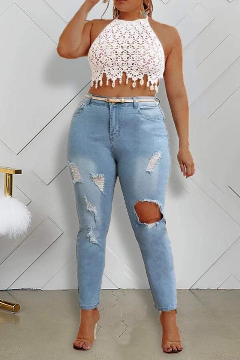 Fashion Plus Size Hole Jeans