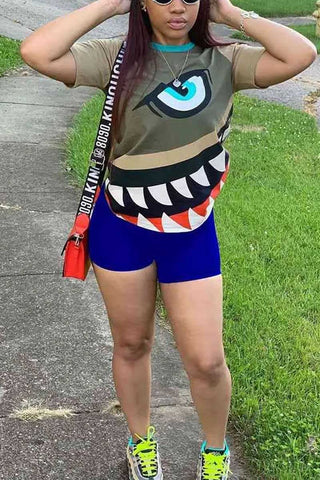 Fashion Shark Printed Short Sleeve Top Set