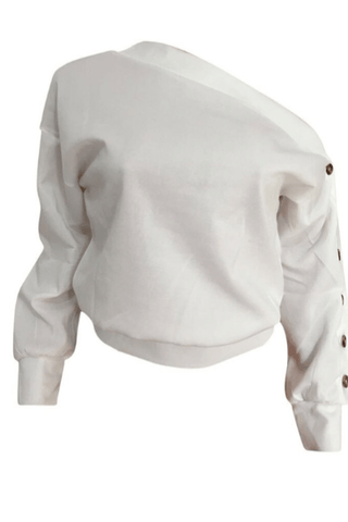Trendy oblique shoulder Button sweatshirt