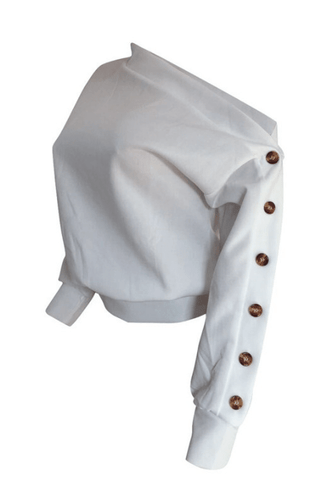 Trendy oblique shoulder Button sweatshirt