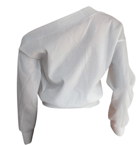 Trendy oblique shoulder Button sweatshirt
