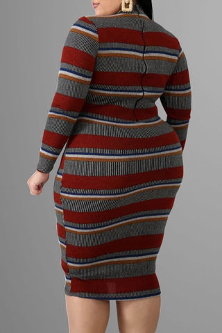 Round Neck Long Sleeve Striped Dress
