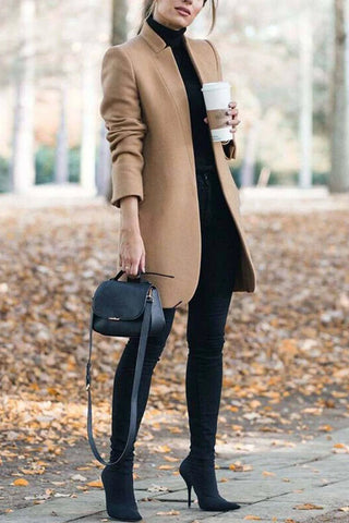 Elegant Fall Outfits Fashion Solid Color Stand-up Collar Coat