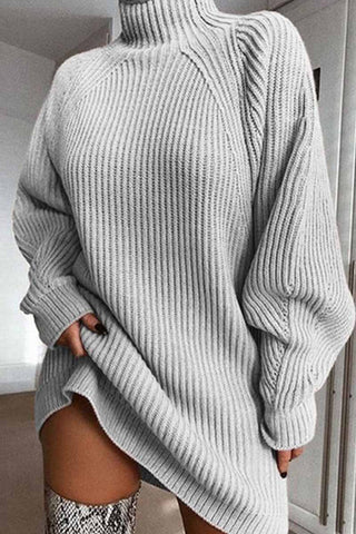 Loose High Neck Striped  Mini Dress