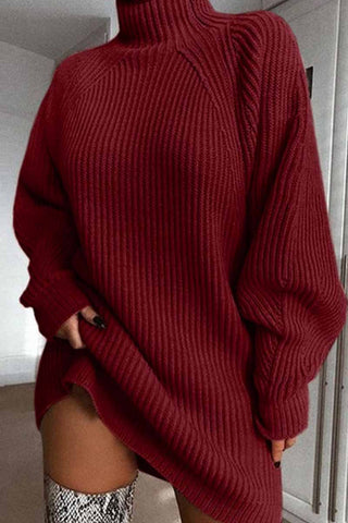 Loose High Neck Striped  Mini Dress