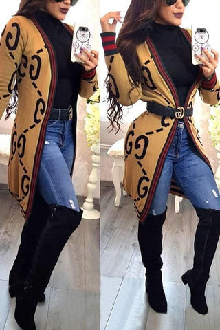 Free-shipping-online-clothing-casual-printed-yellow-cardigan-top