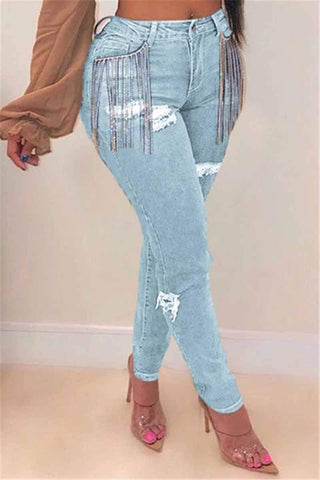 Fashion Casual Tassel Shredded Jeans
