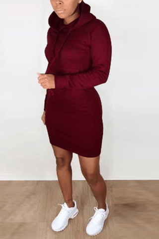 Casual Hood Pocket Long Sleeve Dress