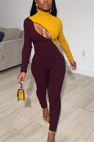 Sexy Zipper Long Sleeve Jumpsuit