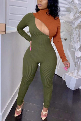 Sexy Zipper Long Sleeve Jumpsuit