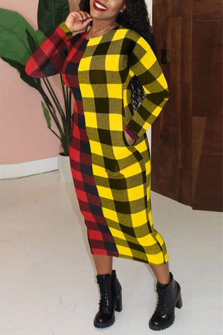 Casual Plaid Print Long Sleeve Dress