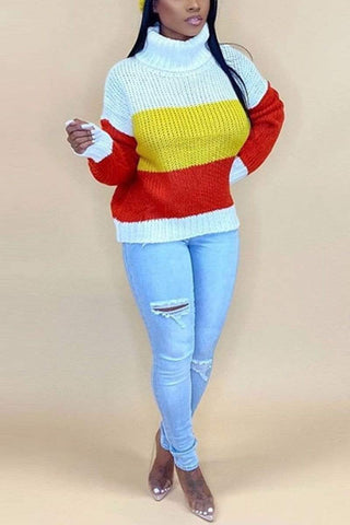 Casual Turtleneck Patchwork Long Sleeve Sweater