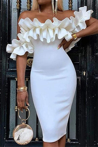 Fashion Solid Color Off Shoulder Dress