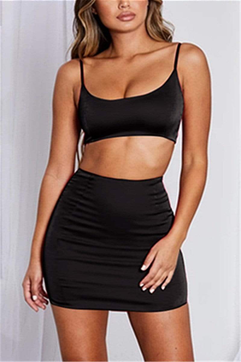 Sexy Solid Color Skirt Set